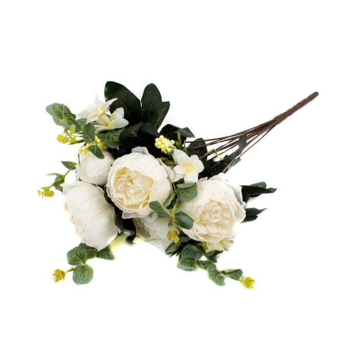 Buchet de bujori, textil 53x25 cm, alb M1