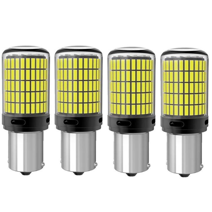 4 db LED izzó készlet 1156/BA15S P21W 3014, JENUOS®, 144 LED fékhez, jelzőfényhez, hátsó helyzetjelzőhöz, hátrameneti vagy nappali menetlámpákhoz, fehér