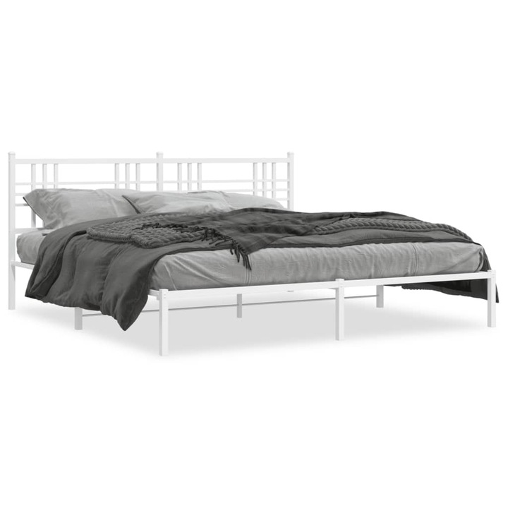 Cadru de pat metalic cu tablie vidaXL, alb, 183x213 cm, 24 kg 376378