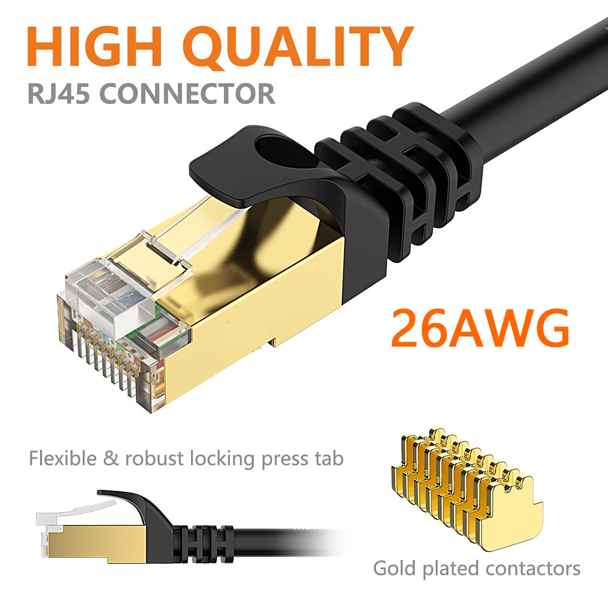 Cat8 Ethernet kábel, kültéri/beltéri, 3M, 26AWG, 2000MHz, aranyozott ...