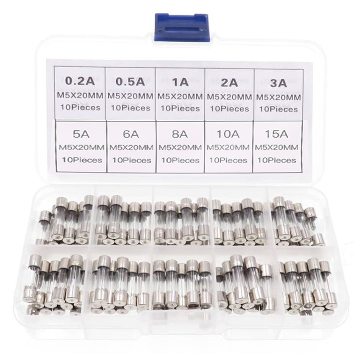 Комплект стъклени бързи предпазители 5x20mm 0.2A-15A 100 бр.