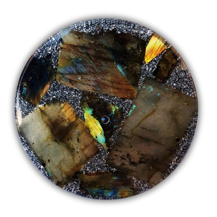 Suport energizant | Coaster | C5 din orgonit si cristale naturale de Labradorit | 8 cm