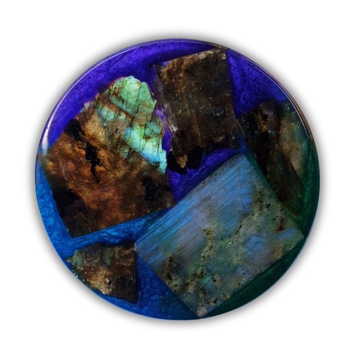 Suport energizant | Coaster | C3 din orgonit si cristale naturale de Labradorit | 8 cm