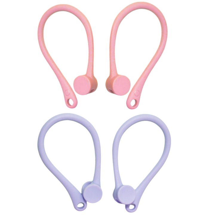 Set 2 pereche carlige Compatibil cu AirPods 1 2, enkourakoko® EarHook, Anti-alunecare, Anti-pierdere, Suport sustinere, TPU, Lila, Roz