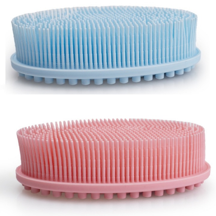Комплект от 2 четки за тяло 2в1, enkourakoko®, силикон за почистване, ексфолиране и масаж на тялото, розово, синьо