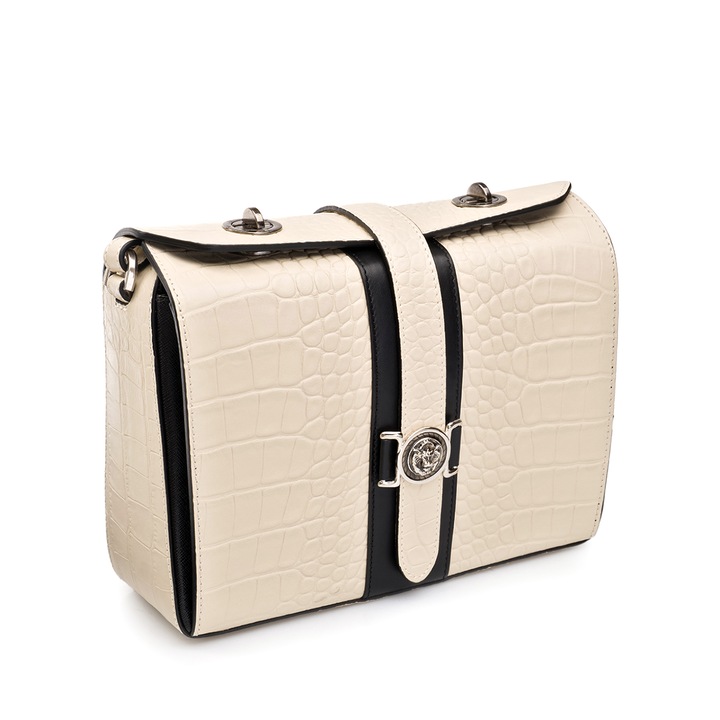 Geanta dama, Musette, Kasia, Piele naturala, ivoire, 24 x 10.5 x 20 cm