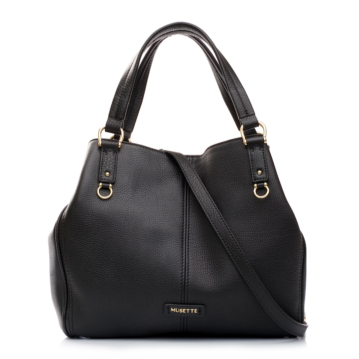 Geanta dama, Musette, ARNELA PM, Piele naturala, x x, Negru, 36 x 11 x 30 cm