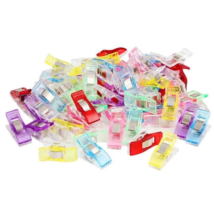 60-as varrókapcsok készlet, Hggzeg, szuper erős markolat, átlátszó mérővonalakkal, mindenhol használható, például varráshoz, kézműveskedéshez, horgoláshoz és kötéshez, burgonyaszeletelő zacskók, irodai kapcsok, 2,7x1x1,5 cm, műanyag/fém, többszínű