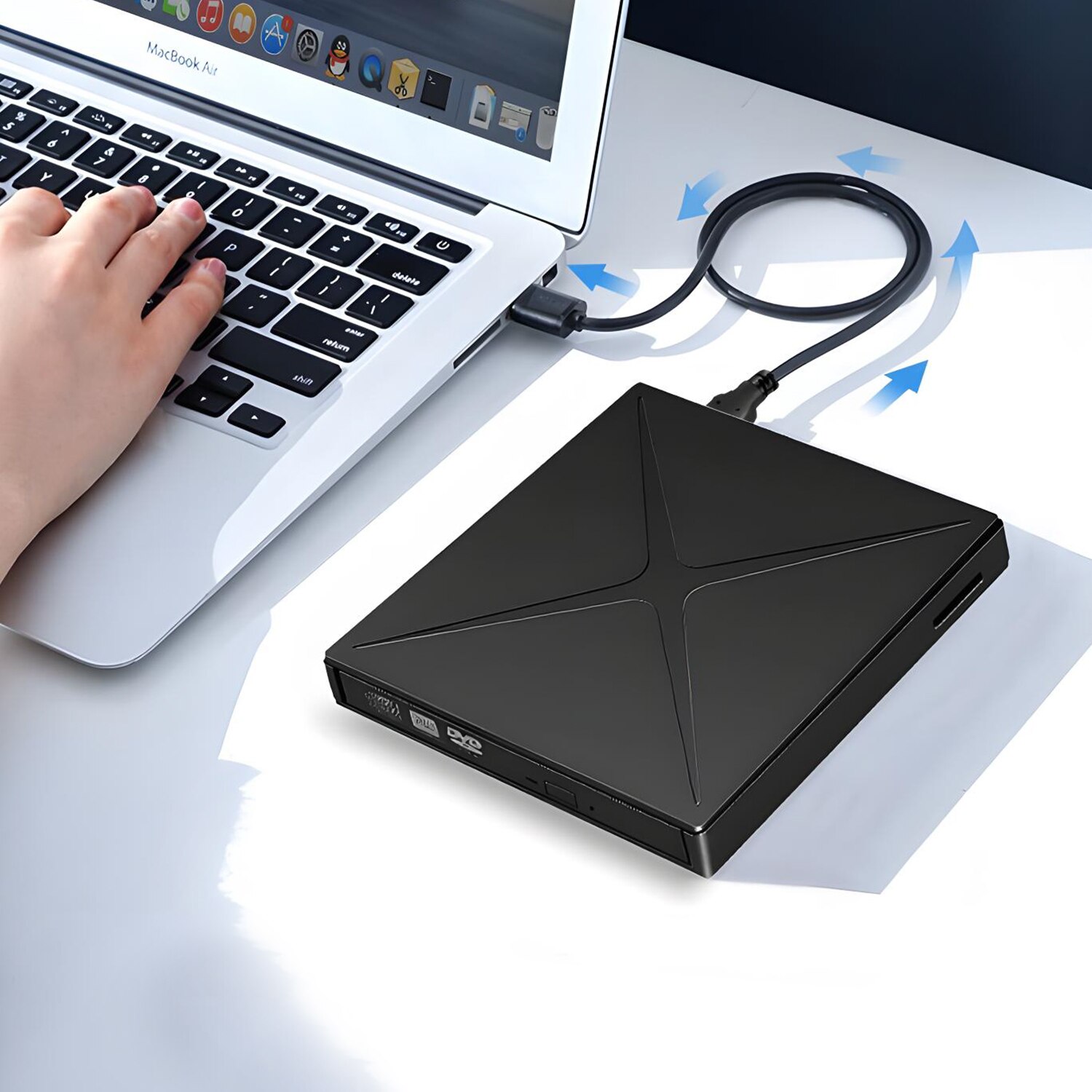 Преносимо външно DVD CD RW устройство NewEvo, USB C порт, USB 3.0 хъб ...
