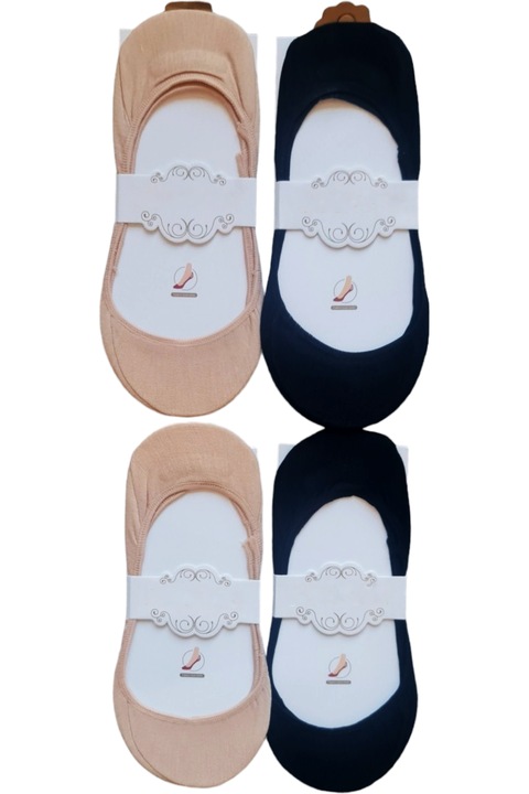 "Invisible" rövid zokni, talptípus, szilikon csúszásgátlóval, 4 páros készlet, StarFashion, légáteresztő pamuttalp, fekete/bézs, OneSize
