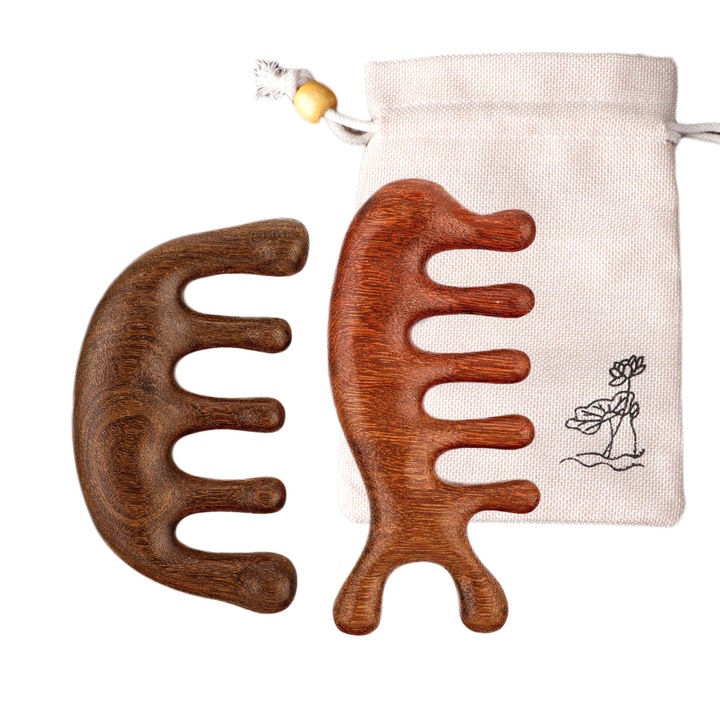 Set 2 piepteni din lemn pentru masaj scalp, antistatici, maro, 11x5cm/9.5x5cm