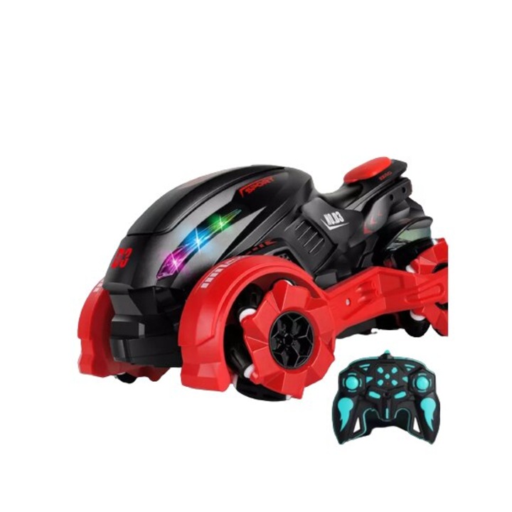 Интелигентна RC играчка мотоциклет Spray с пара, дистанционно управление, светлини и звуци, червен и черен