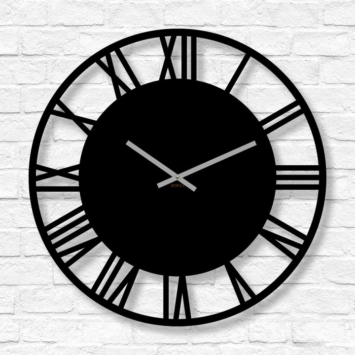 Ceas cu cifre romane pentru perete - Silver Negru 33x33 cm