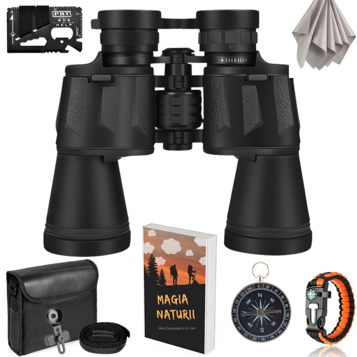 Binoclu QRIZEN™ Profesional 20x50 HD cu Lentile FMC si Prisma BAK4, binoclu pentru Calatorii, Vanatoare, Observare Pasari si Concerte, binoclu cu Adaptor Telefon, Rezistent la Apa, Focalizare Rapida, Accesorii Complete Outdoor, Husa Transport Inclusa