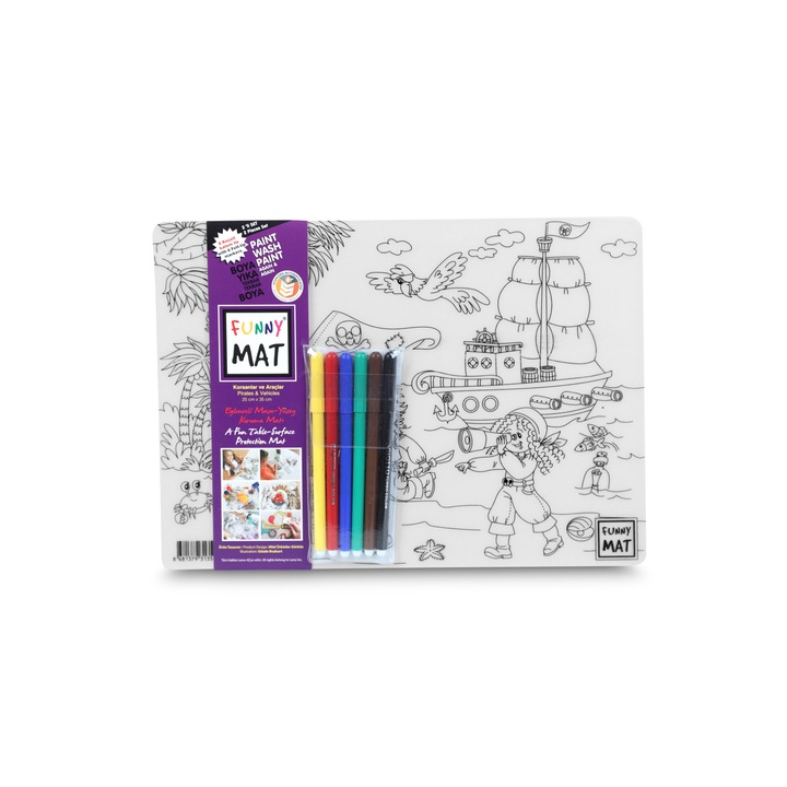 Plansa de colorat, Funny Mat, pirati si vehicule, 25X35cm