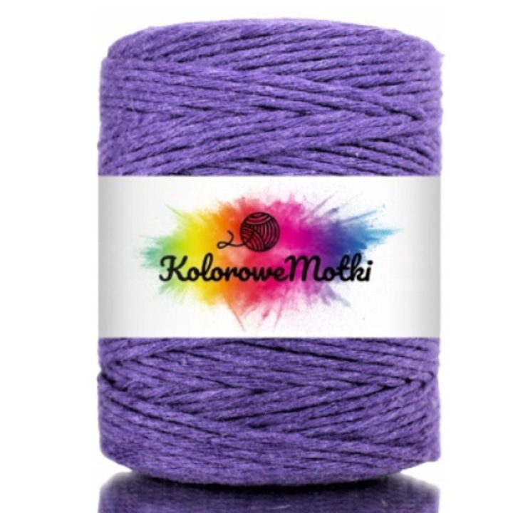 Snur pentru macrame, KoloroweMotki, 263, Torsadat simplu, Bumbac 100%, 150mm x 2mm, Lavanda