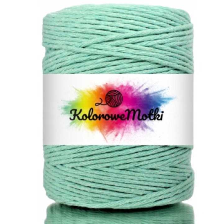 Snur pentru macrame, KoloroweMotki, 261, Torsadat simplu, Bumbac 100%, 150mm x 2mm, Menta