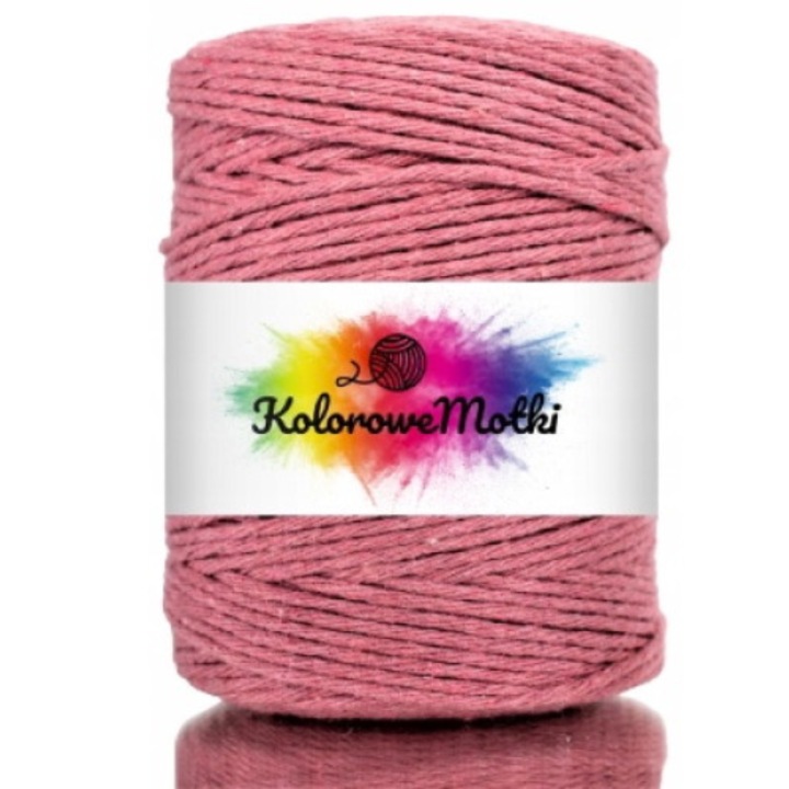 Snur pentru macrame, KoloroweMotki, 266, Torsadat simplu, Bumbac 100%, 150mm x 2mm, Roz murdar