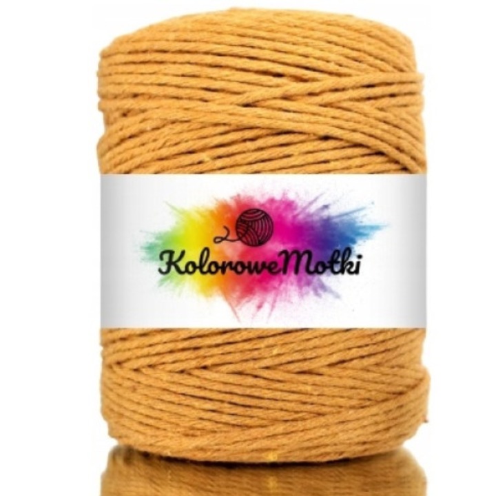 Snur pentru macrame, KoloroweMotki, 264, Torsadat simplu, Bumbac 100%, 150mm x 2mm, Mustar