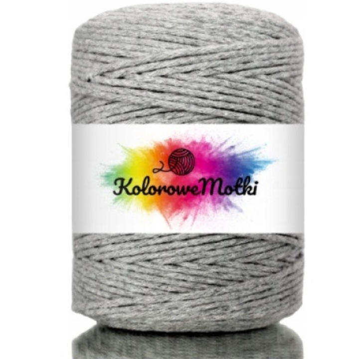 Snur pentru macrame, KoloroweMotki, 288, Torsadat simplu, Bumbac 100%, 150m x 2mm, Gri