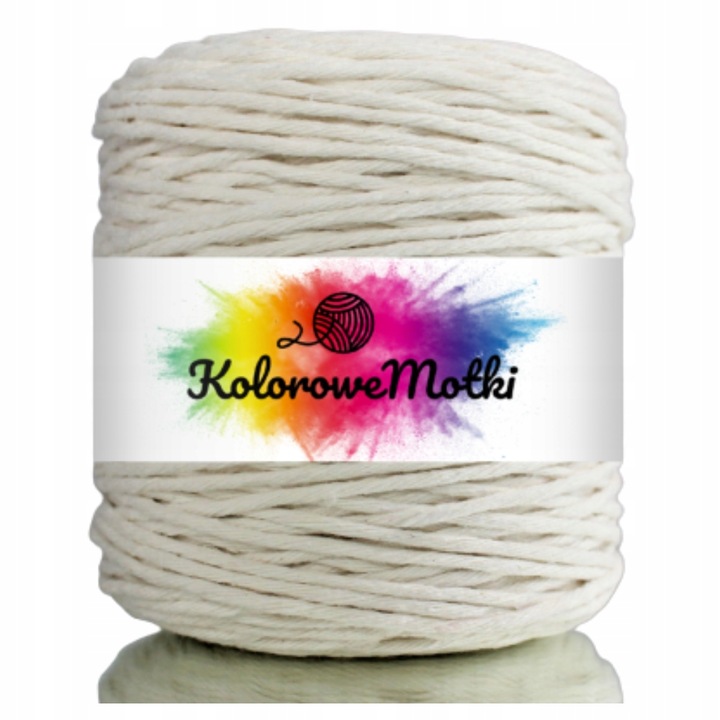 Makramé zsinór, KoloroweMotki, 134, Sima csavart, 100% pamut, 300m x 2mm, Természetes