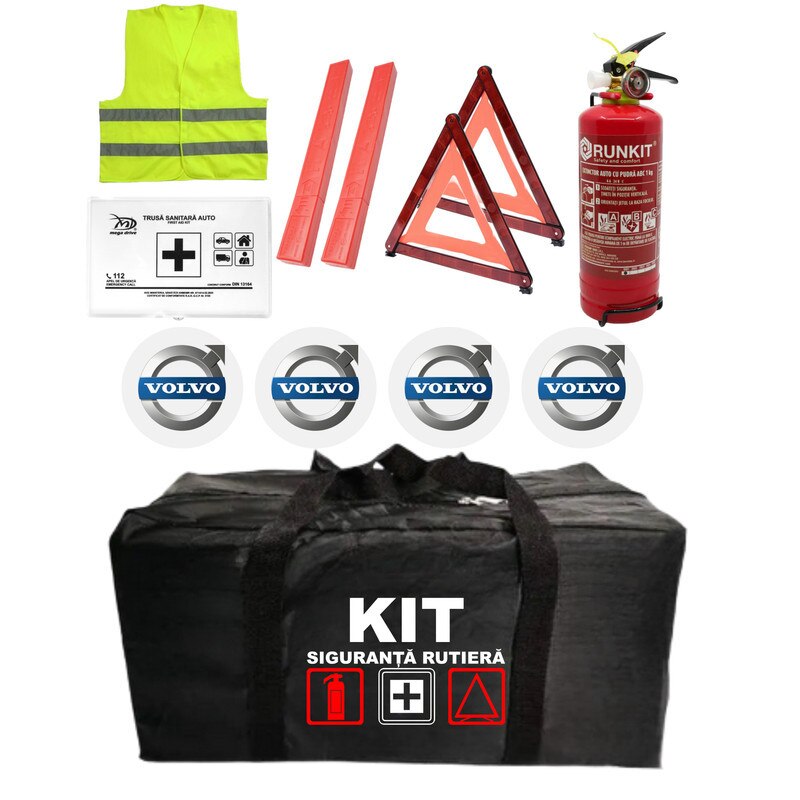 Kit Trusa siguranta rutiera auto omologat R.A.R, Stingator cu manometru