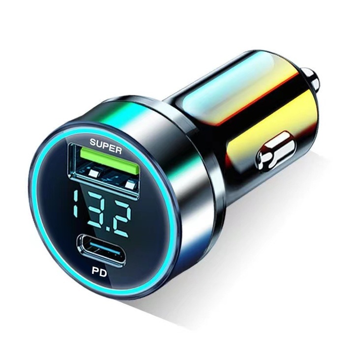 Incarcator Bricheta Auto 120W, Super Fast Charge, Indicator LED, USB Output 5A, USB-C, PD Output 3A, Negru, Aida HER®