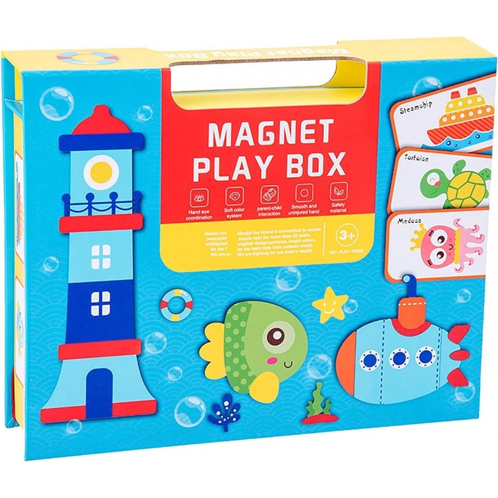 Магнитна кутия за игра, Пъзел кутия Ocean, 72 части, синя