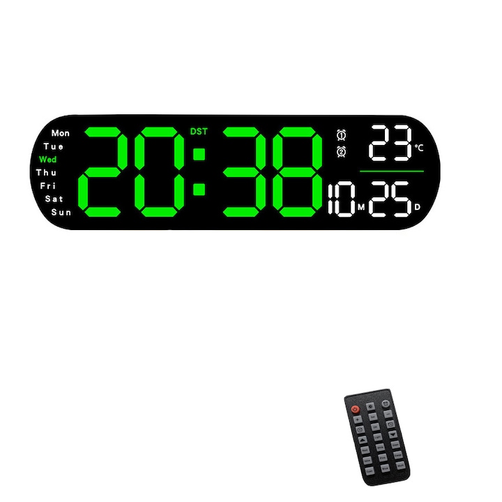 VIENOD digitális falióra, nagy képernyős LED éjszakai fénnyel, 8 RGB szín, távirányító, visszaszámlálás, állítható, dátum, nap, hőmérséklet