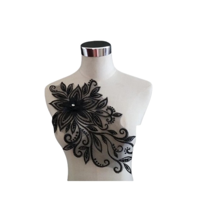 Broderie pentru personalizat rochii, EVNC, Black Flowers, negru