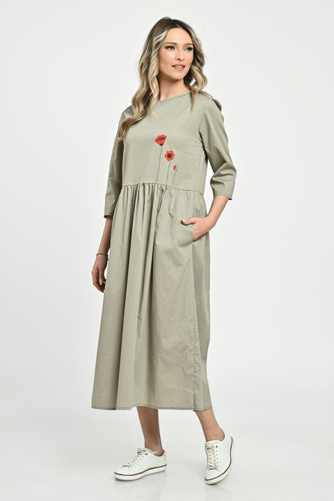 888144276-Rochie Lunga Dama V270, Bej/Kaki deschis, pictata