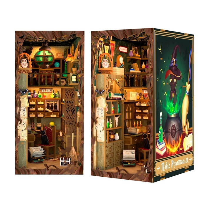 3D Направи си сам Magician Book Spine Puzzle с LED светлини 282 части Book Nook Magic Pharmacist Cutebee