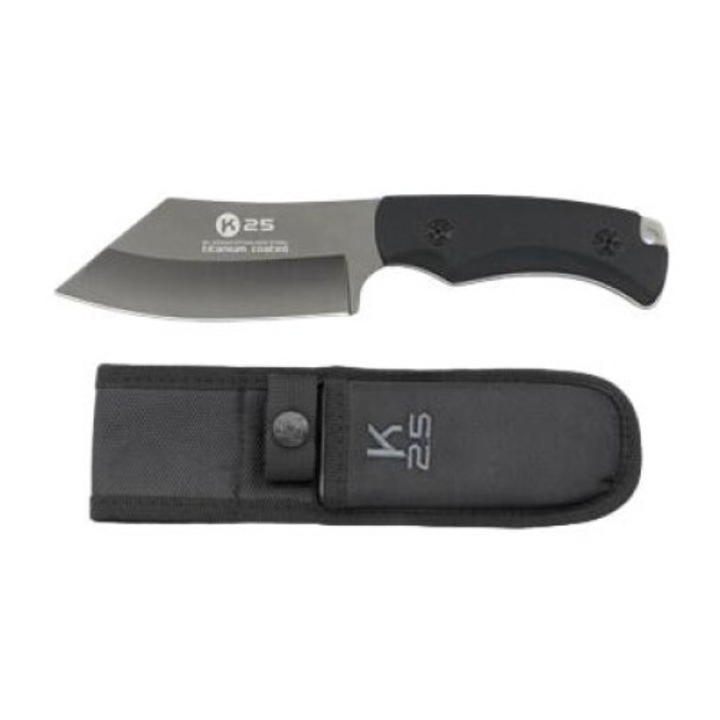 Cutit tactic + teaca, K25, Inox, 20.8 cm, Negru / Argintiu