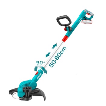 Trimmer de tuns gazon/iarba pe acumulator Total TGTLI203285, 20 V, protectie plante, maner extensibil, cap rotativ, include: incarcator + acumulator 20 V 2.0 Ah