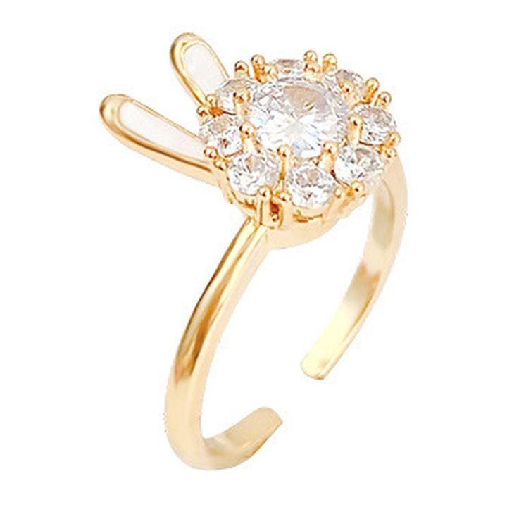 Inel ajustabil dama, Zirconiu, Auriu, Aliaj metalic