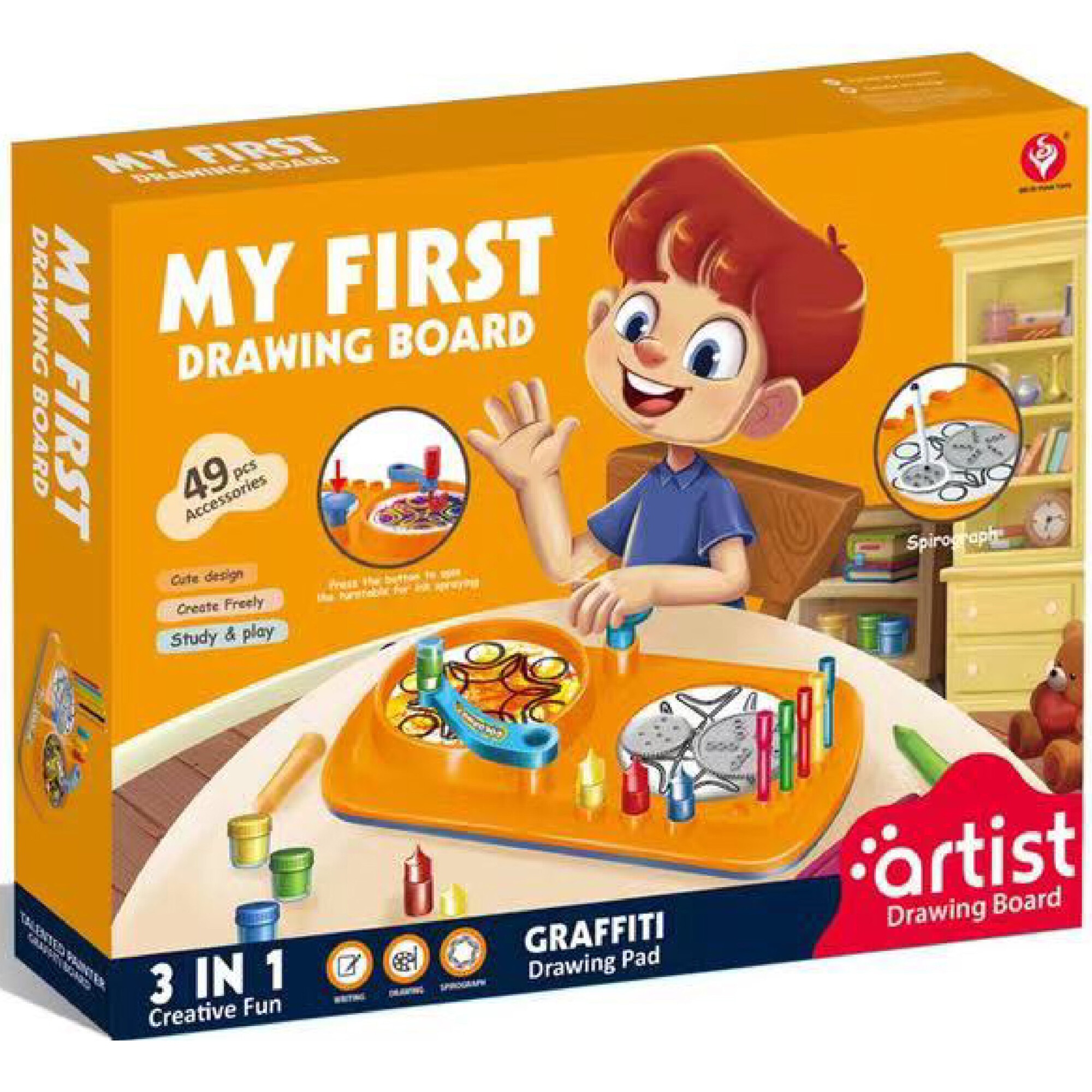Set creativ cu placuta pentru desen, Mappy Art Station, portocalie