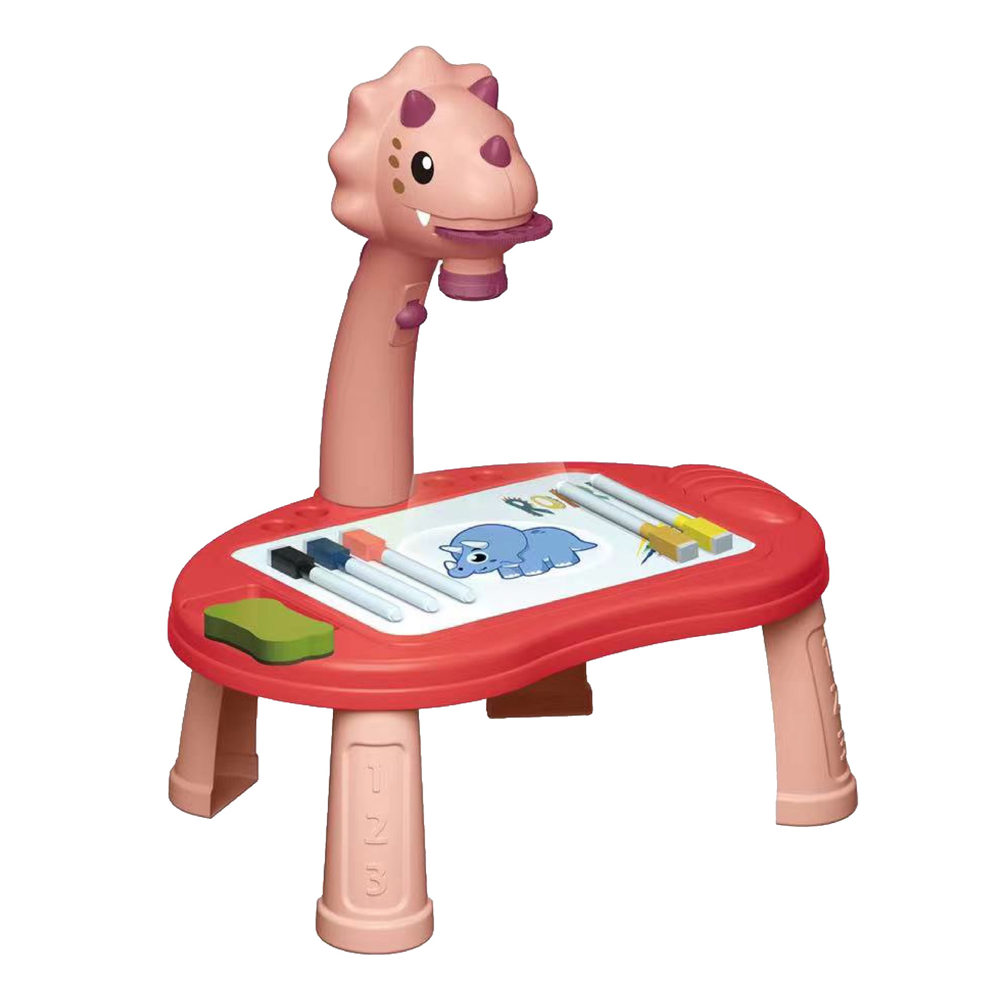 Masuta pentru desen Mappy Triceratops, cu proiector, 34 accesorii, roz