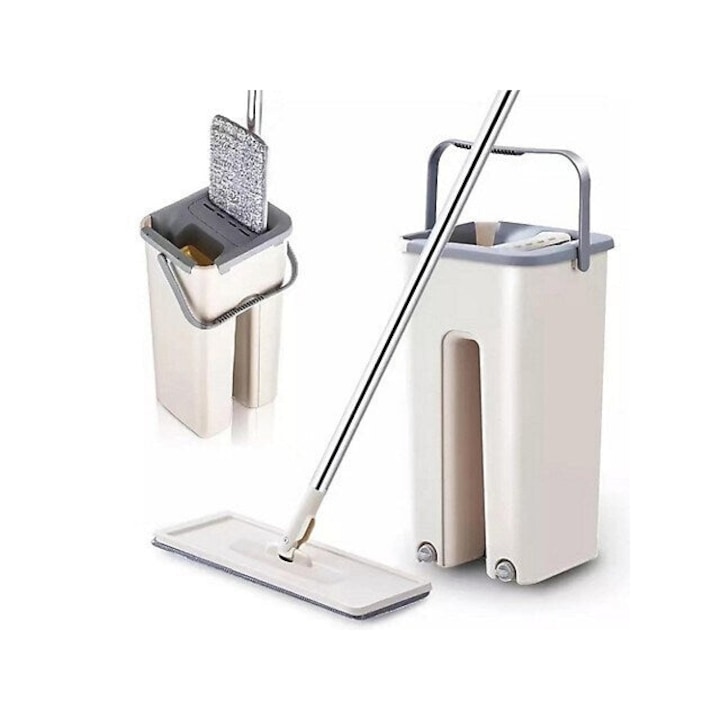Set mop profesional si galeata cu functie de autostoarcere, din plastic si metal pentru podele