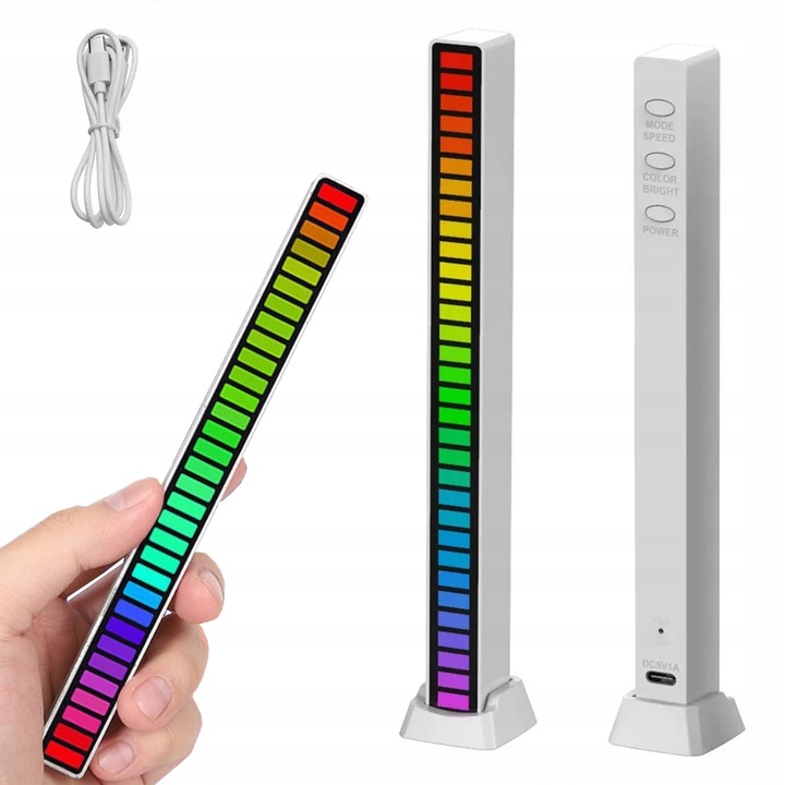 Bara LED RGB portabila cu raspuns la sunet si microfon incorporat, lampa neon multicolora, reincarcabila USB, moduri de iluminare muzicala pentru gaming, petreceri si ambient, 18 cm