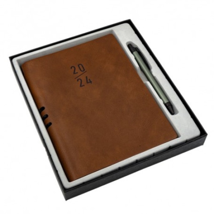 Agenda GOBI A5 datata CNX 2024-Y25-1/855, coperta imitatie piele maro, cutie + pix