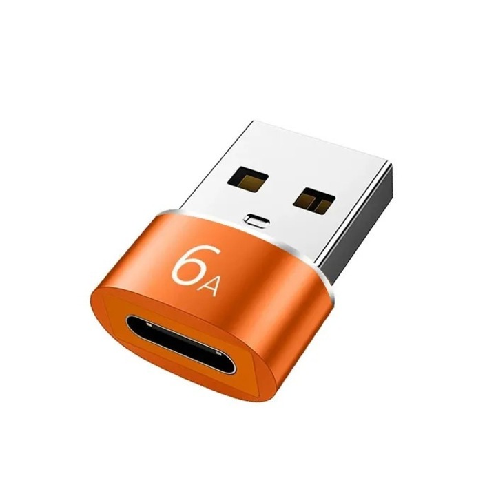 OTG adapter, USB-dugótól Type-C anyáig, 60W, narancs, Dactylon®