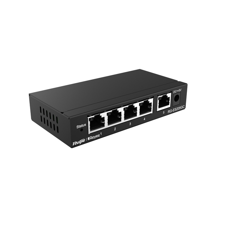 Смарт Gigabit Switch, Ruijie Reyee, 5 порта, 10 Gbps, метален корпус, 119x75x24 mm, черен