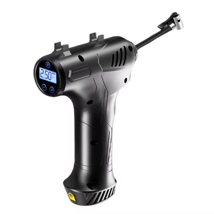 Преносим автомобилен компресор, цифров дисплей, безжичен, 10 бара, 150 psi, работна лампа, черен PVC