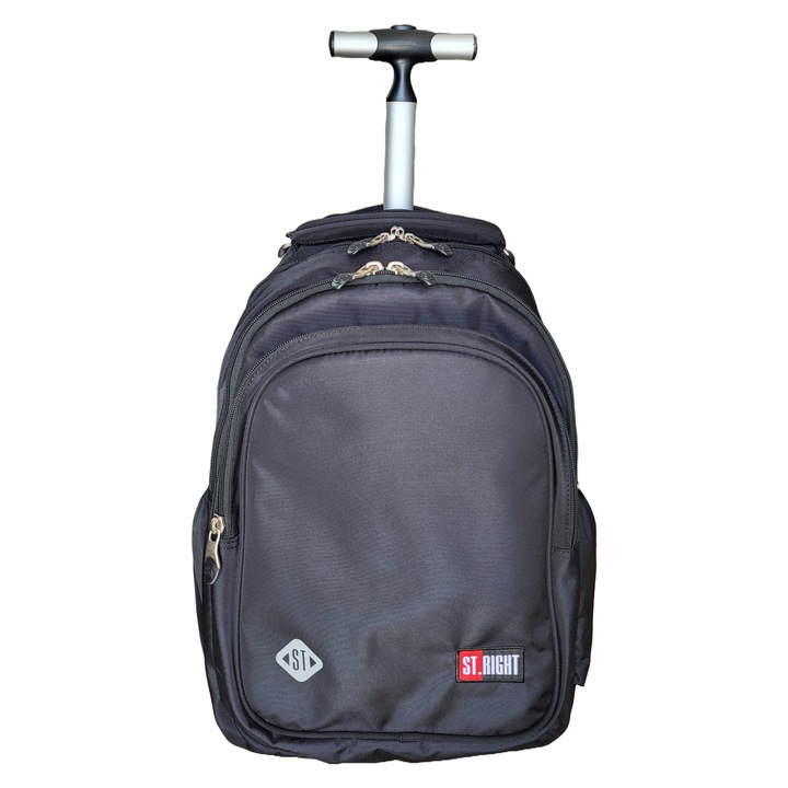 Ghiozdan Troler ST.Right, colectia Black, TB01, roti silicon, 44x32x25 cm