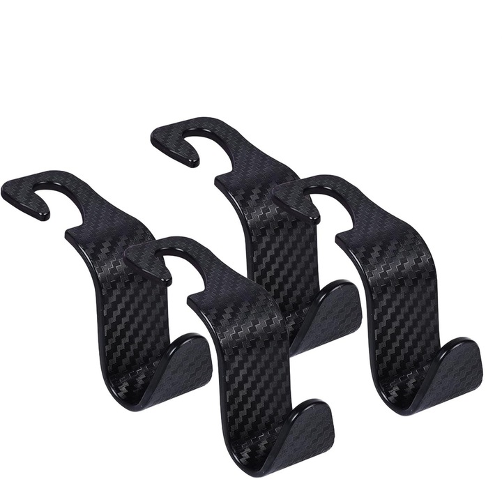 Set 4 Agatatori pentru Tetiera Auto, Rotatie 360, Negru, Sarcina Max 25kg