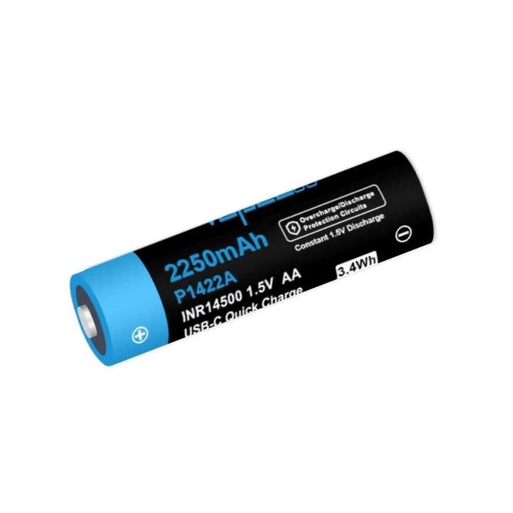 Vapcell AA (R6) Li-Ion батерия, 1.5V, 3400 mWh, 2250 mAh, USB-C порт за зареждане, с LED