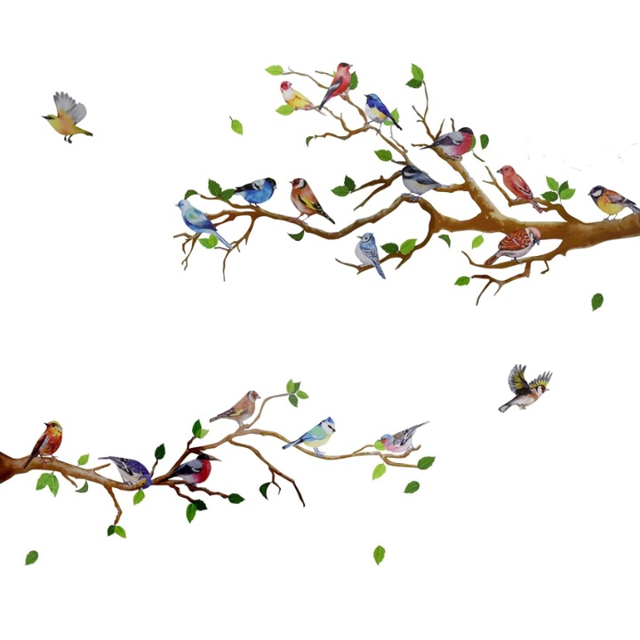 Sticker Decorativ Autoadeziv CCmax, Ramuri cu Pasari, Maro castaniu, 1300x650 mm