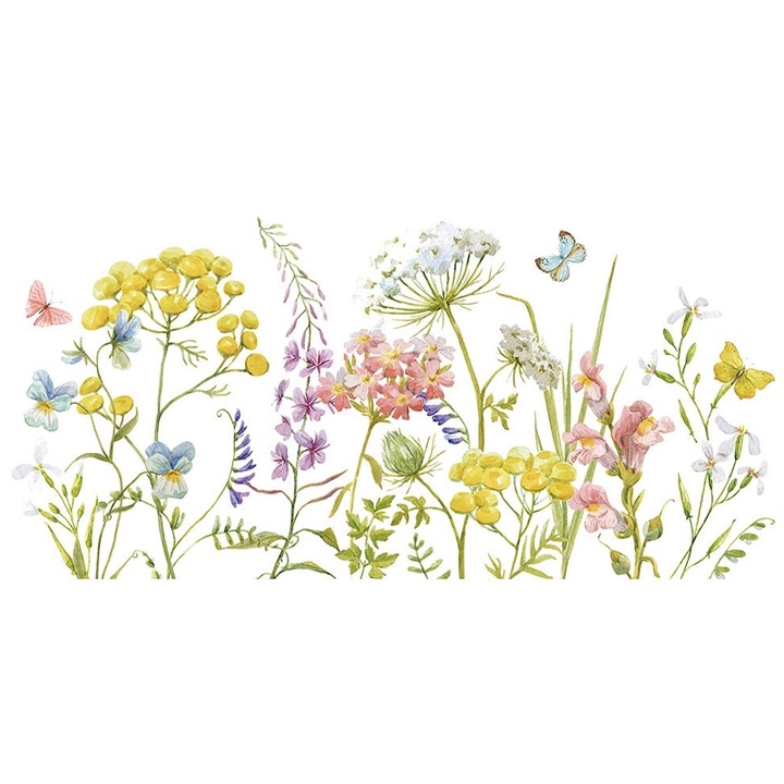 Sticker Decorativ Autoadeziv CCmax, Flori cu Fluturi, Verde cu imprimeu floral, 570x270 mm