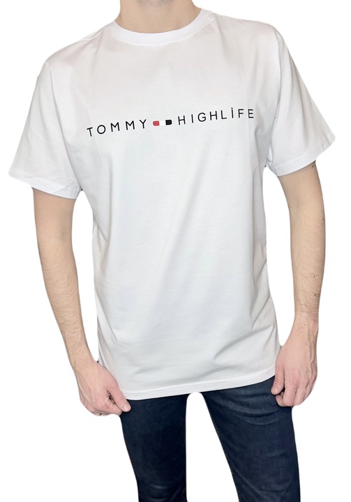 Férfi póló, fehér, sima, kerek nyakú, feliratos, M INTL