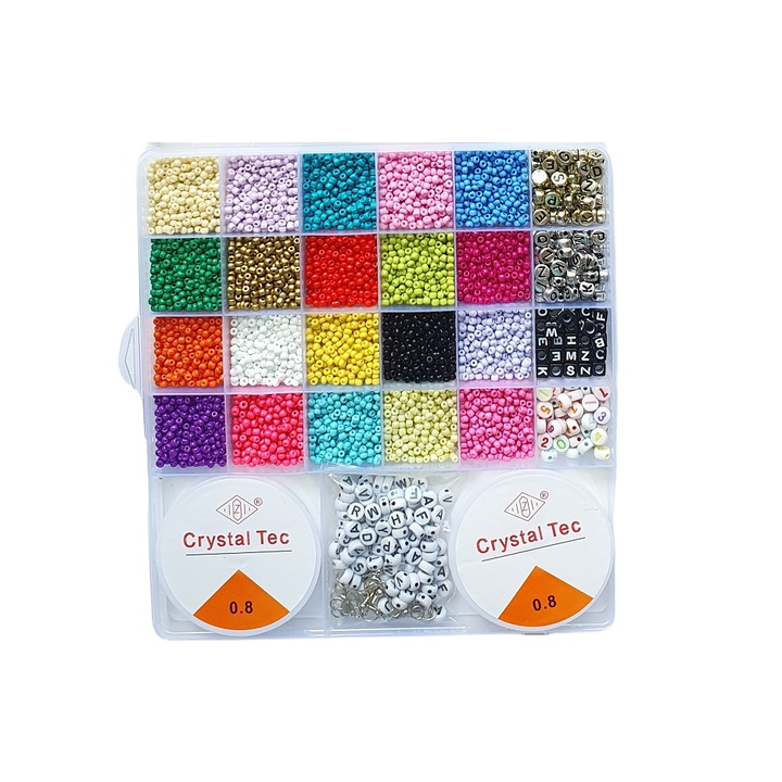 Set Creativ pentru Copii Realizarea Bijuteriilor din Margele Colorate, Litere, Cifre si Accesorii, + 6 ani